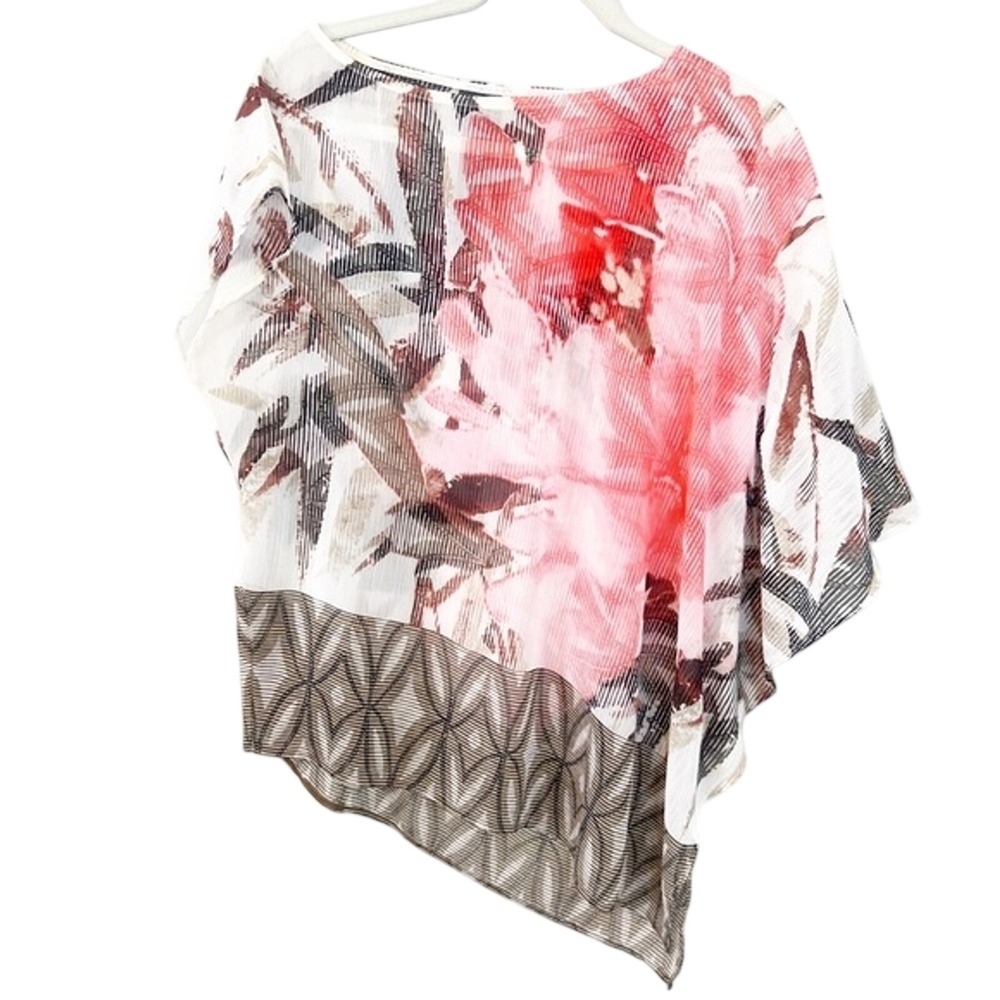 Chico's Travelers Collection Floral Poncho Blouse Size 0 Pink Brown Asymmetrical